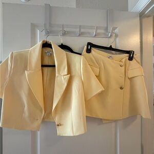 Elegant Yellow Women's Jacket and Skirt Set